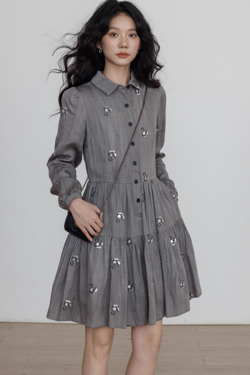Long-Sleeve Shirt Flare Dress