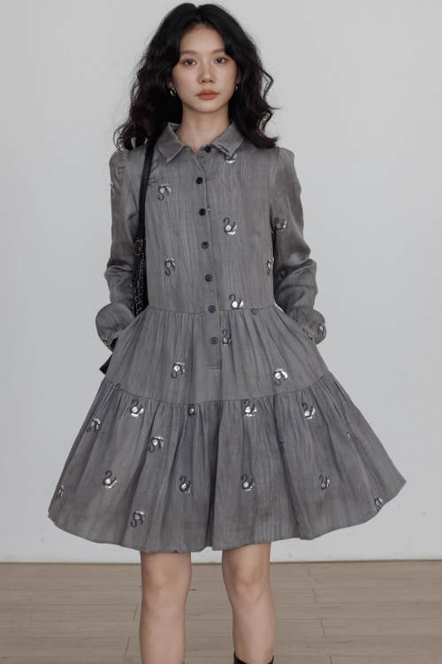 Long-Sleeve Shirt Flare Dress