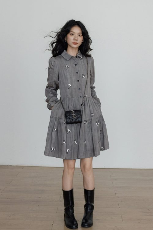 Long-Sleeve Shirt Flare Dress