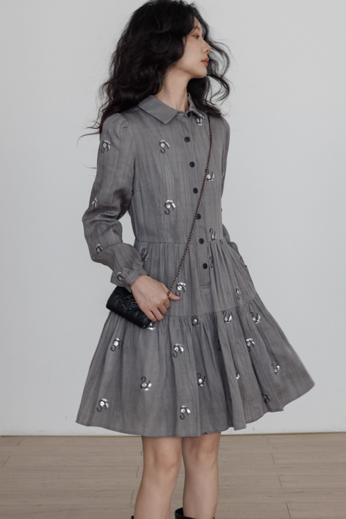 Long-Sleeve Shirt Flare Dress