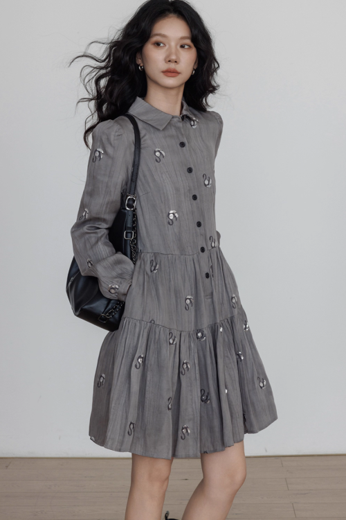 Long-Sleeve Shirt Flare Dress