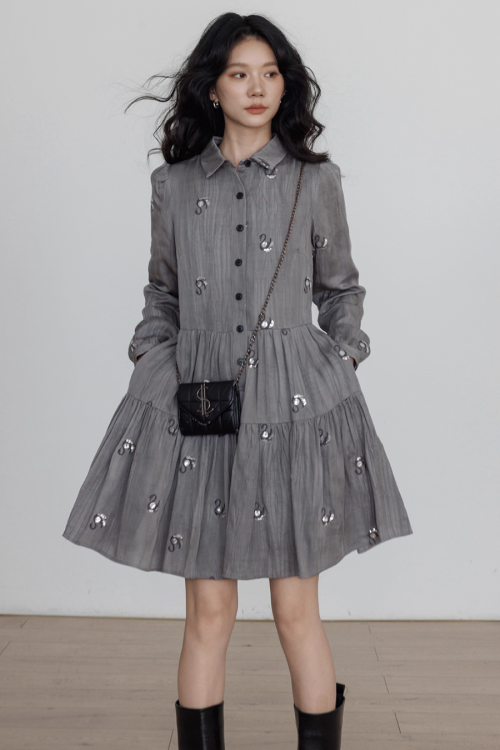 Long-Sleeve Shirt Flare Dress