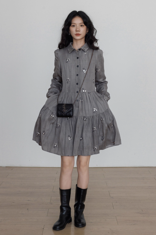 Long-Sleeve Shirt Flare Dress