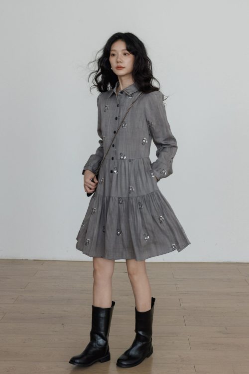 Long-Sleeve Shirt Flare Dress