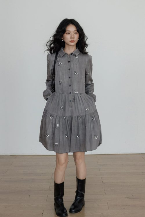 Long-Sleeve Shirt Flare Dress