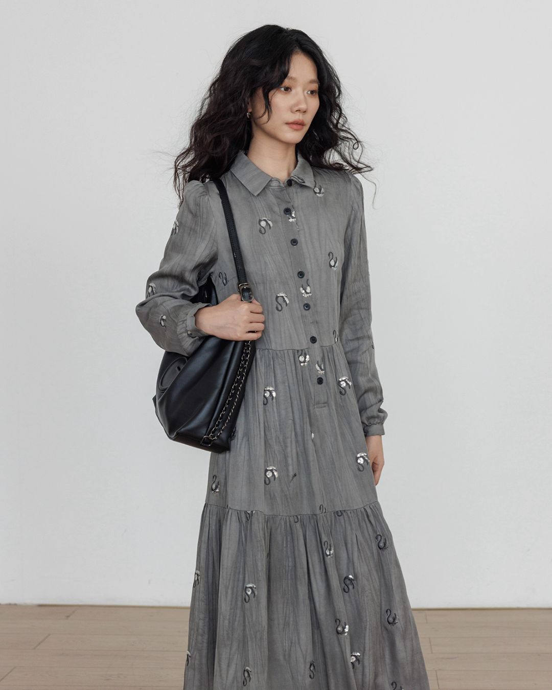 Long-Sleeve Shirt Flare Long Dress Long-Sleeve Shirt Flare Long Dress