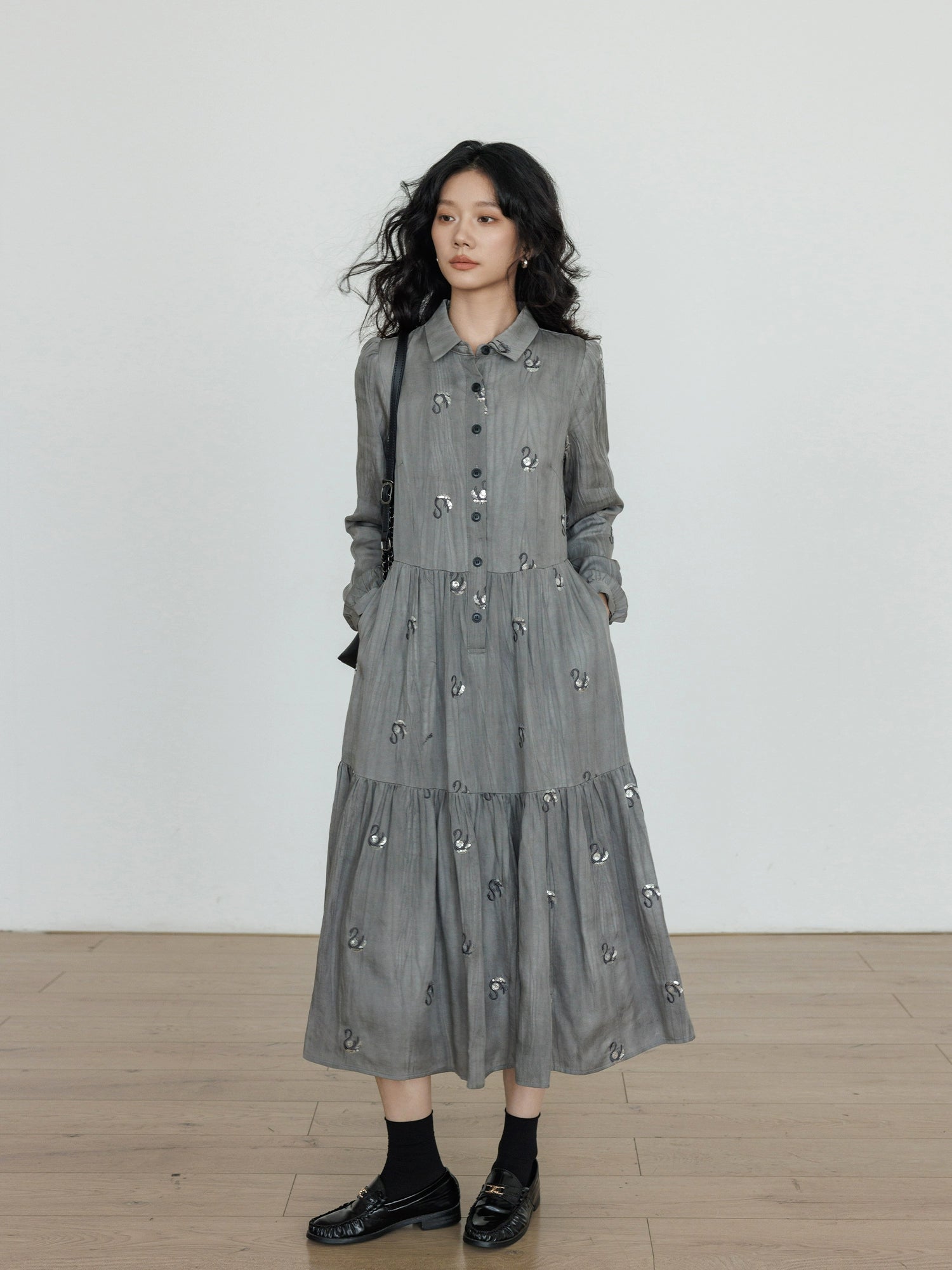Long-Sleeve Shirt Flare Long Dress Long-Sleeve Shirt Flare Long Dress