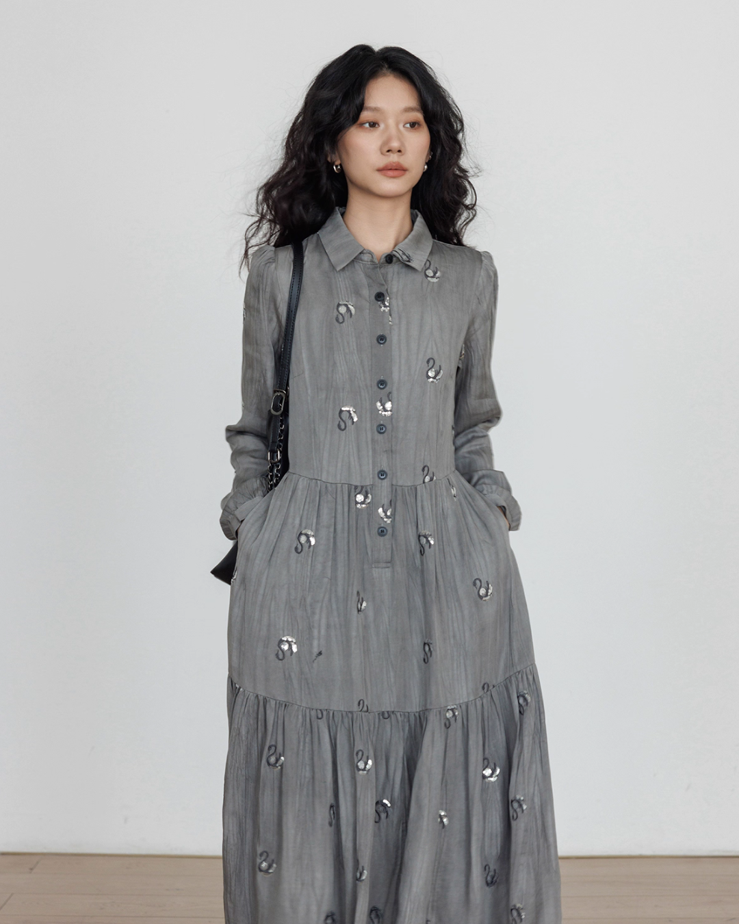 Long-Sleeve Shirt Flare Long Dress Long-Sleeve Shirt Flare Long Dress