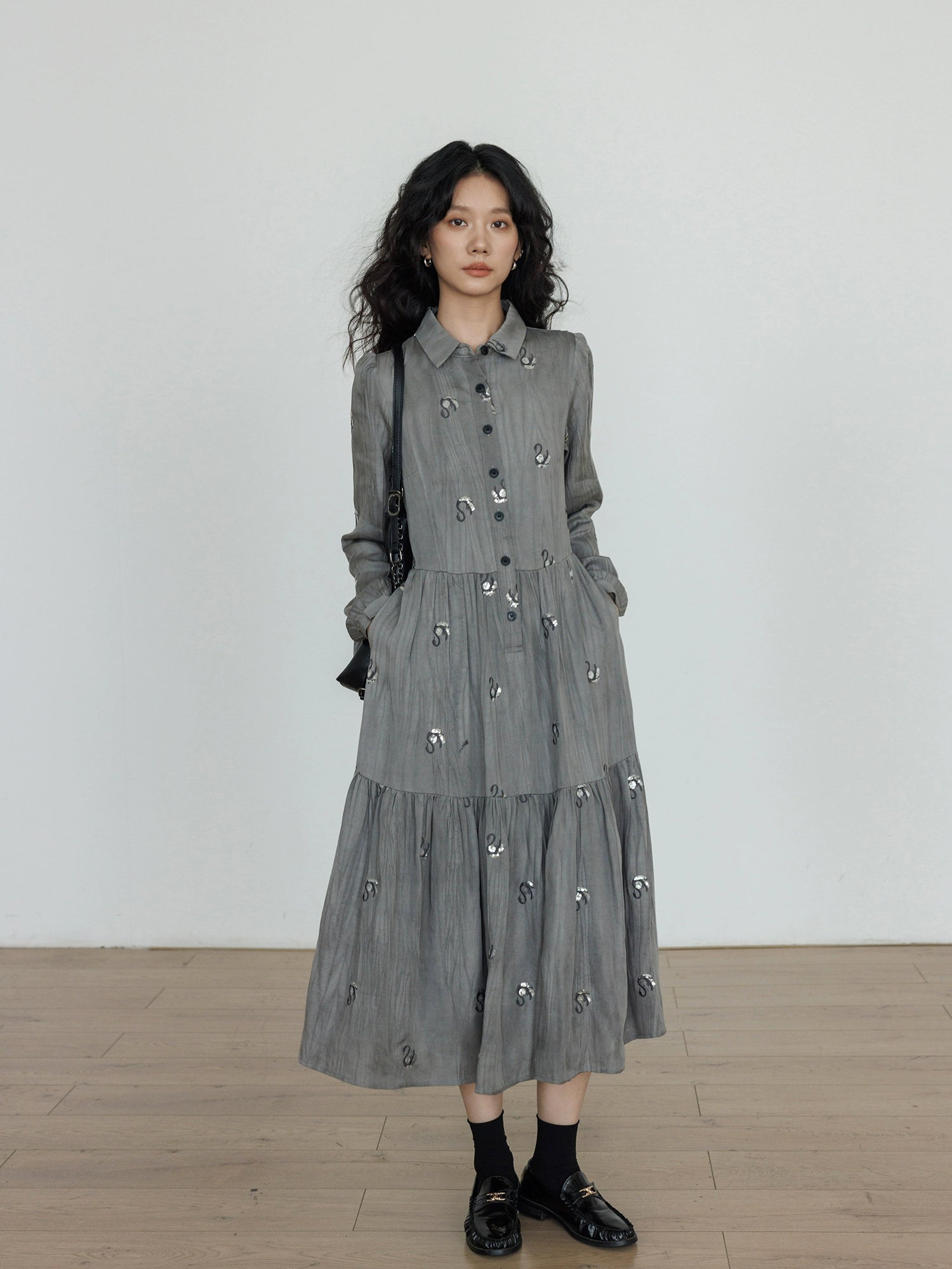 Long-Sleeve Shirt Flare Long Dress Long-Sleeve Shirt Flare Long Dress