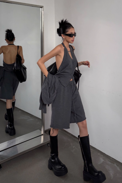 Long Sleeve Top / Short Pants / Halter Neck Top