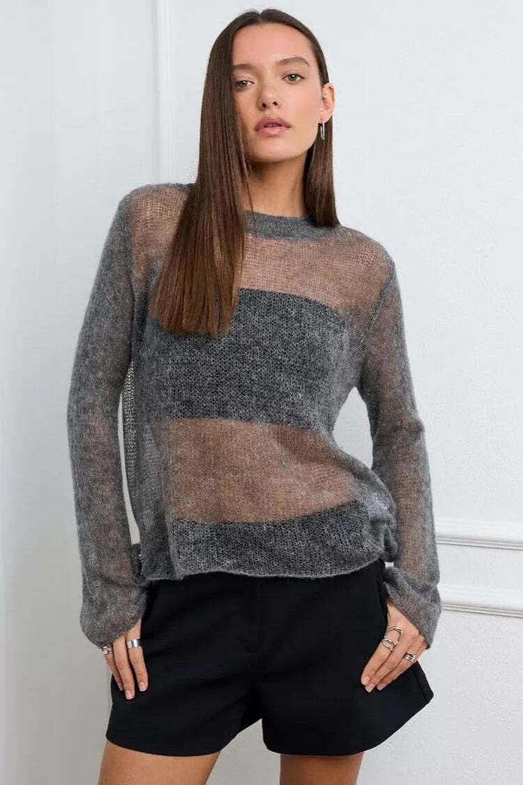 Loose Hollow Out Wool Blend Knit Blouse