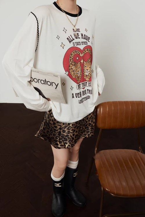Love Tiger Long-Sleeve Top / Leopard Mini Skirt