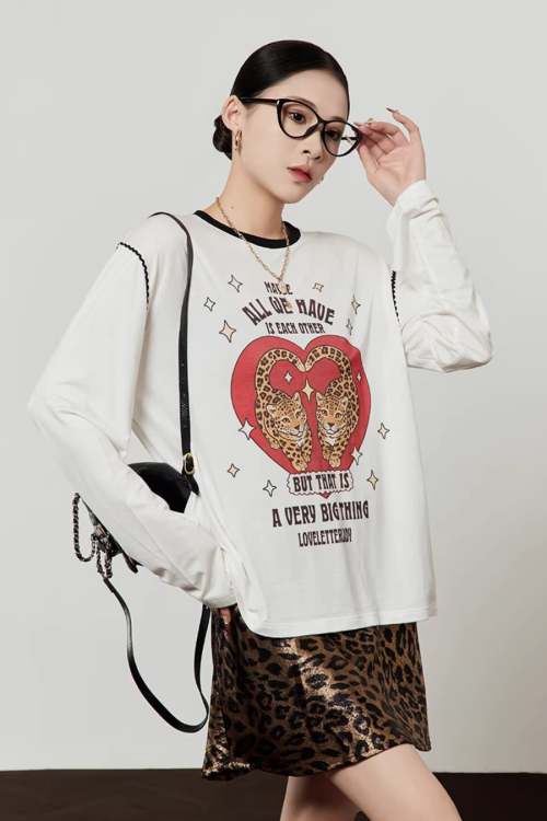 Love Tiger Long-Sleeve Top / Leopard Mini Skirt