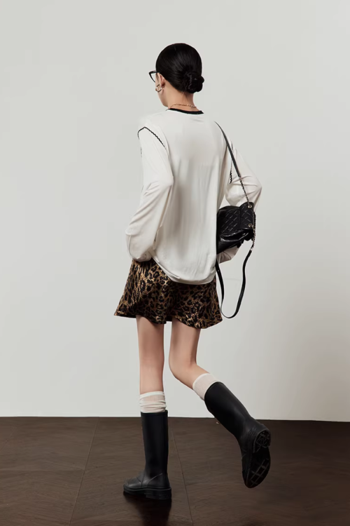 Love Tiger Long-Sleeve Top / Leopard Mini Skirt