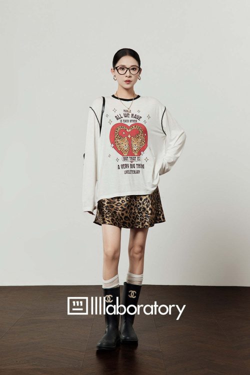 Love Tiger Long-Sleeve Top / Leopard Mini Skirt