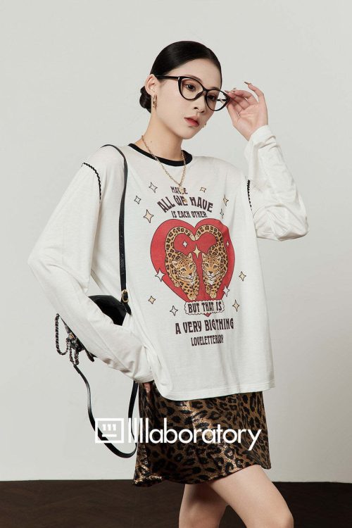 Love Tiger Long-Sleeve Top / Leopard Mini Skirt