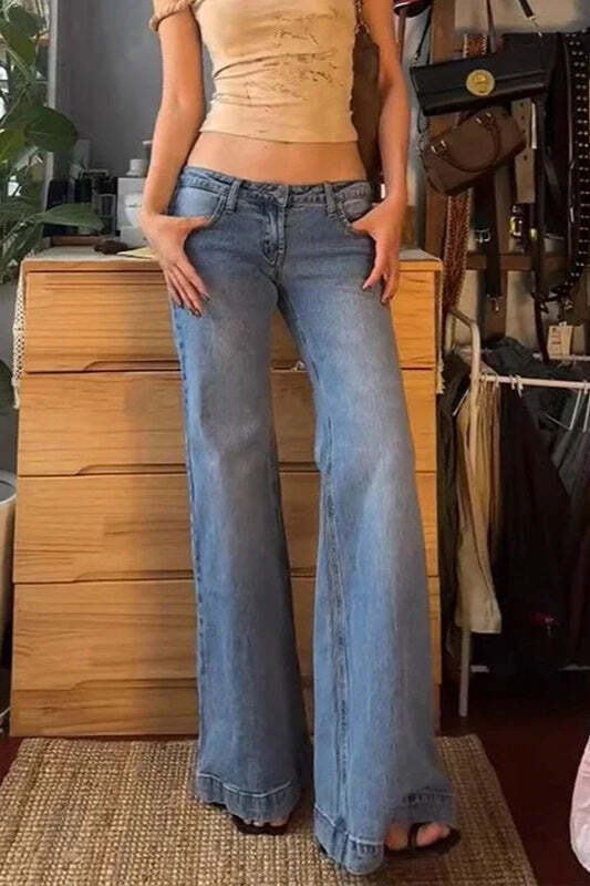 Low Waist Washed Flare Jeans