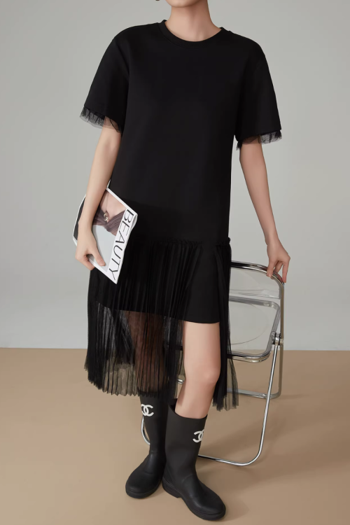 Mesh Short-Sleeve T-Shirt Dress