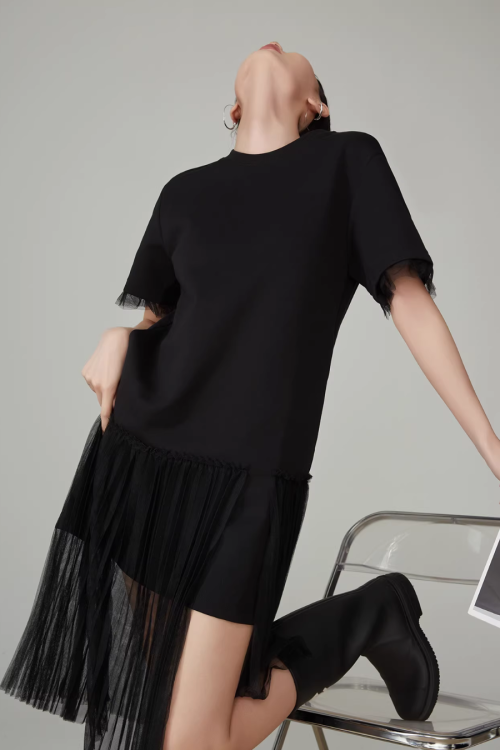 Mesh Short-Sleeve T-Shirt Dress