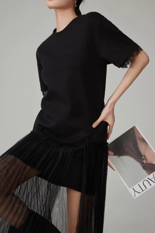 Mesh Short-Sleeve T-Shirt Dress