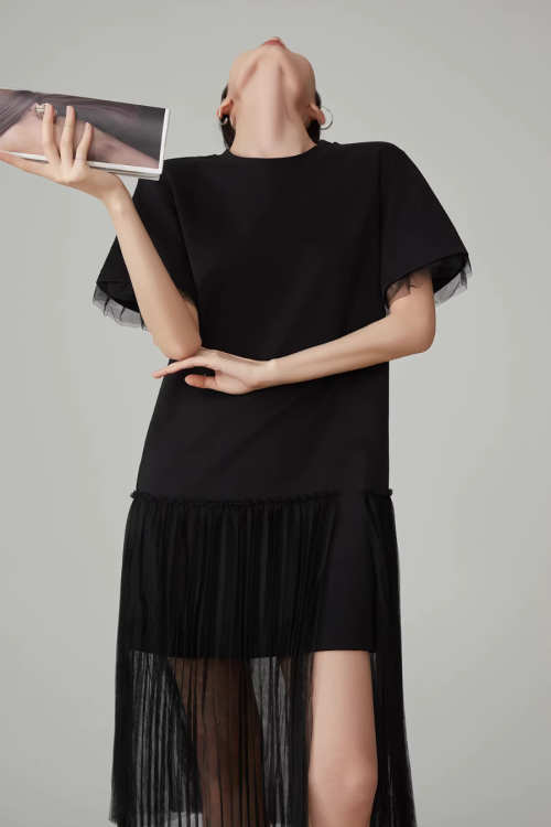 Mesh Short-Sleeve T-Shirt Dress