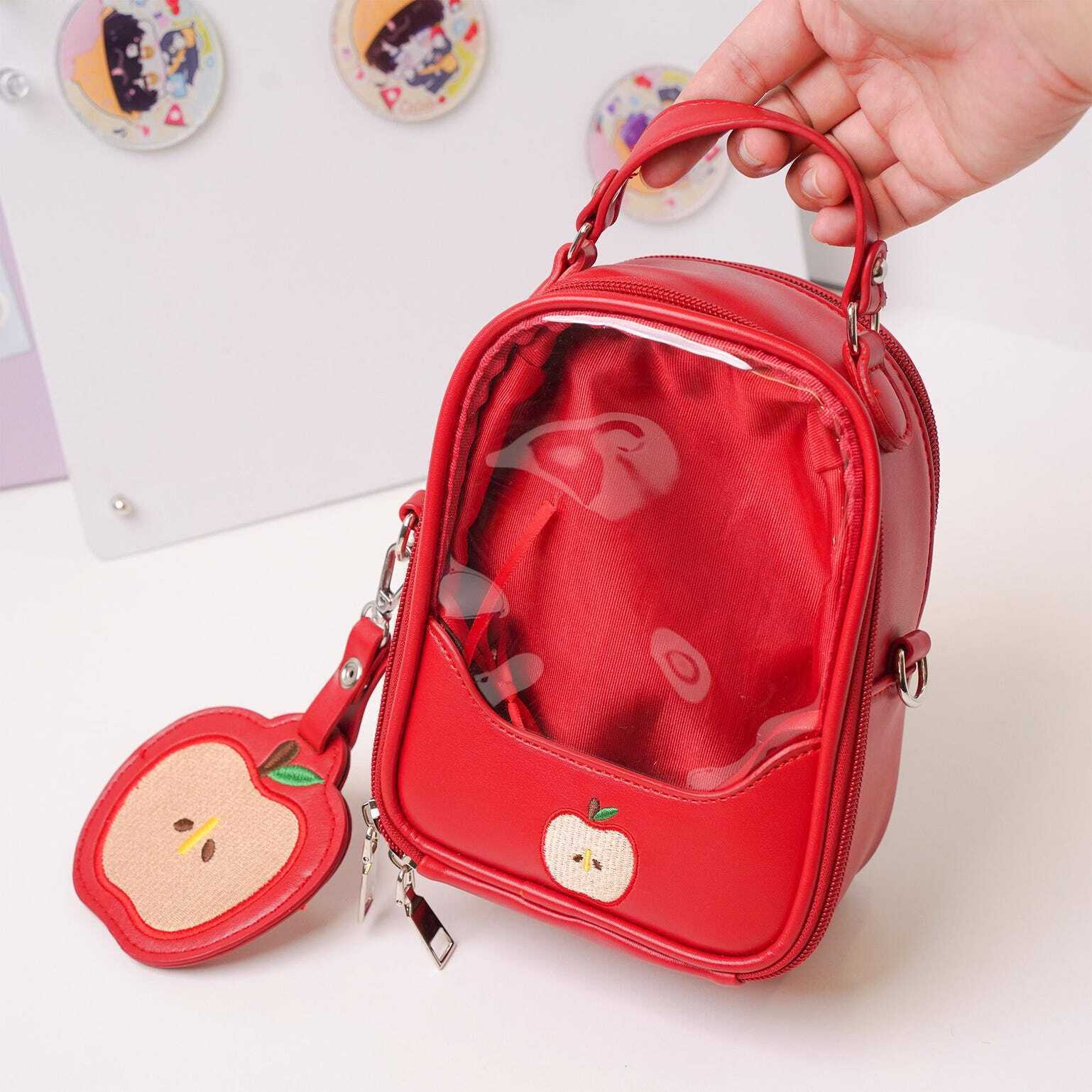 Mini Apple Ita Crossbody Bag with Clear Window for Pin Display Mini Apple Ita Crossbody Bag with Clear Window for Pin Display