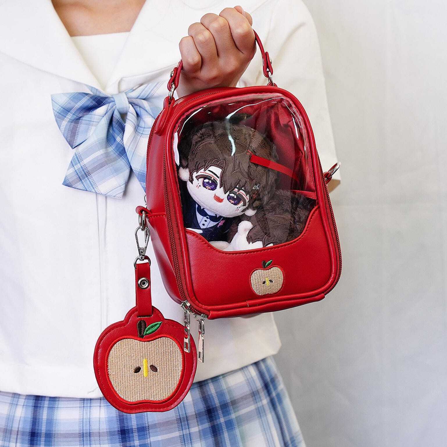 Mini Apple Ita Crossbody Bag with Clear Window for Pin Display Mini Apple Ita Crossbody Bag with Clear Window for Pin Display