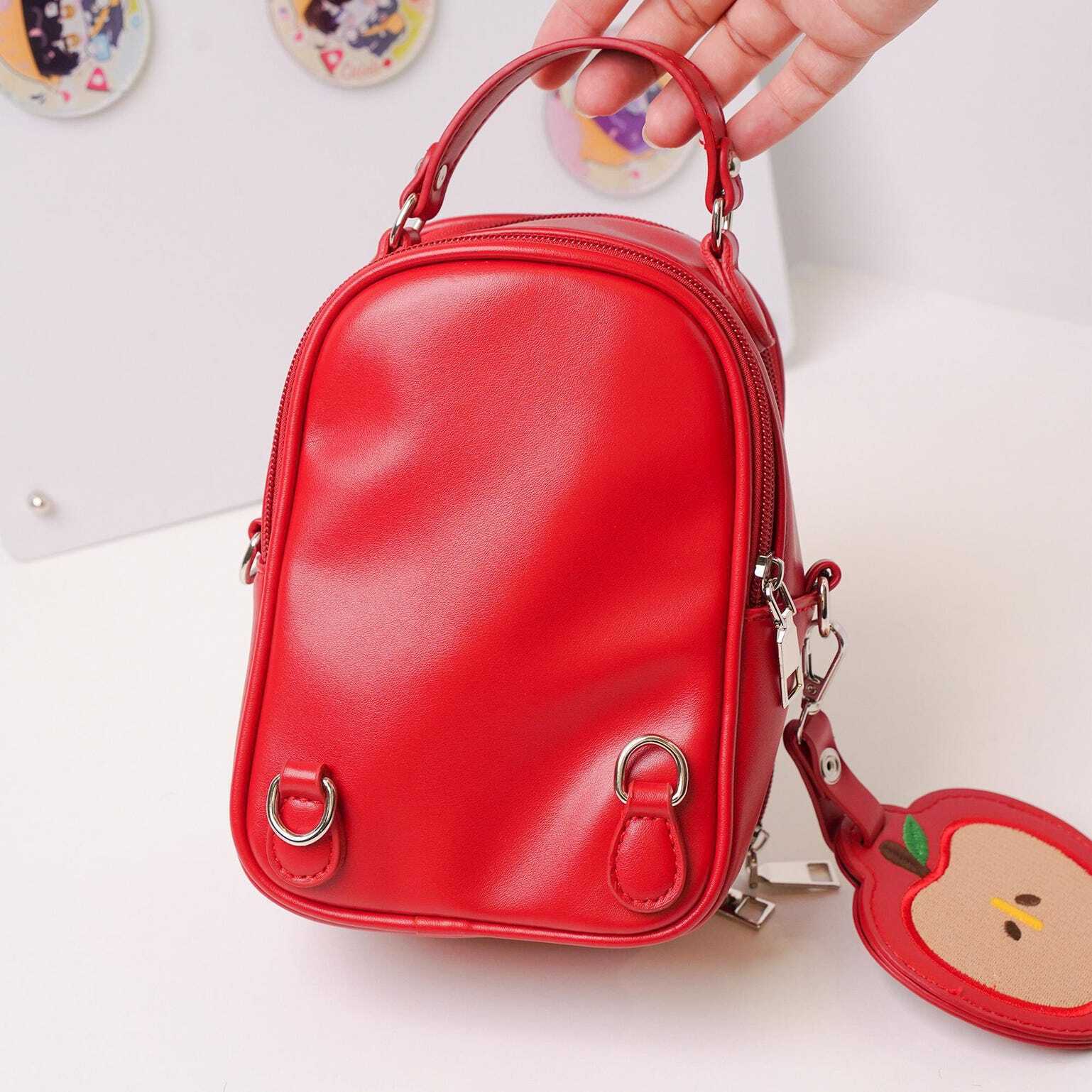 Mini Apple Ita Crossbody Bag with Clear Window for Pin Display Mini Apple Ita Crossbody Bag with Clear Window for Pin Display
