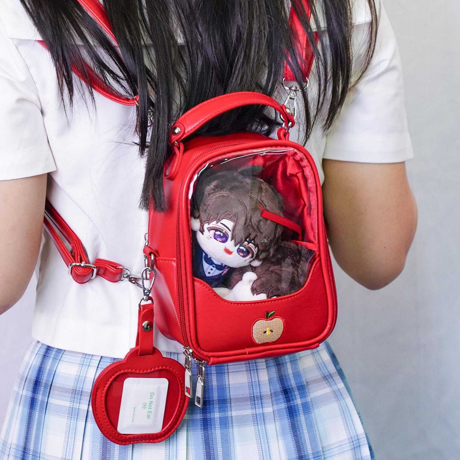 Mini Apple Ita Crossbody Bag with Clear Window for Pin Display Mini Apple Ita Crossbody Bag with Clear Window for Pin Display