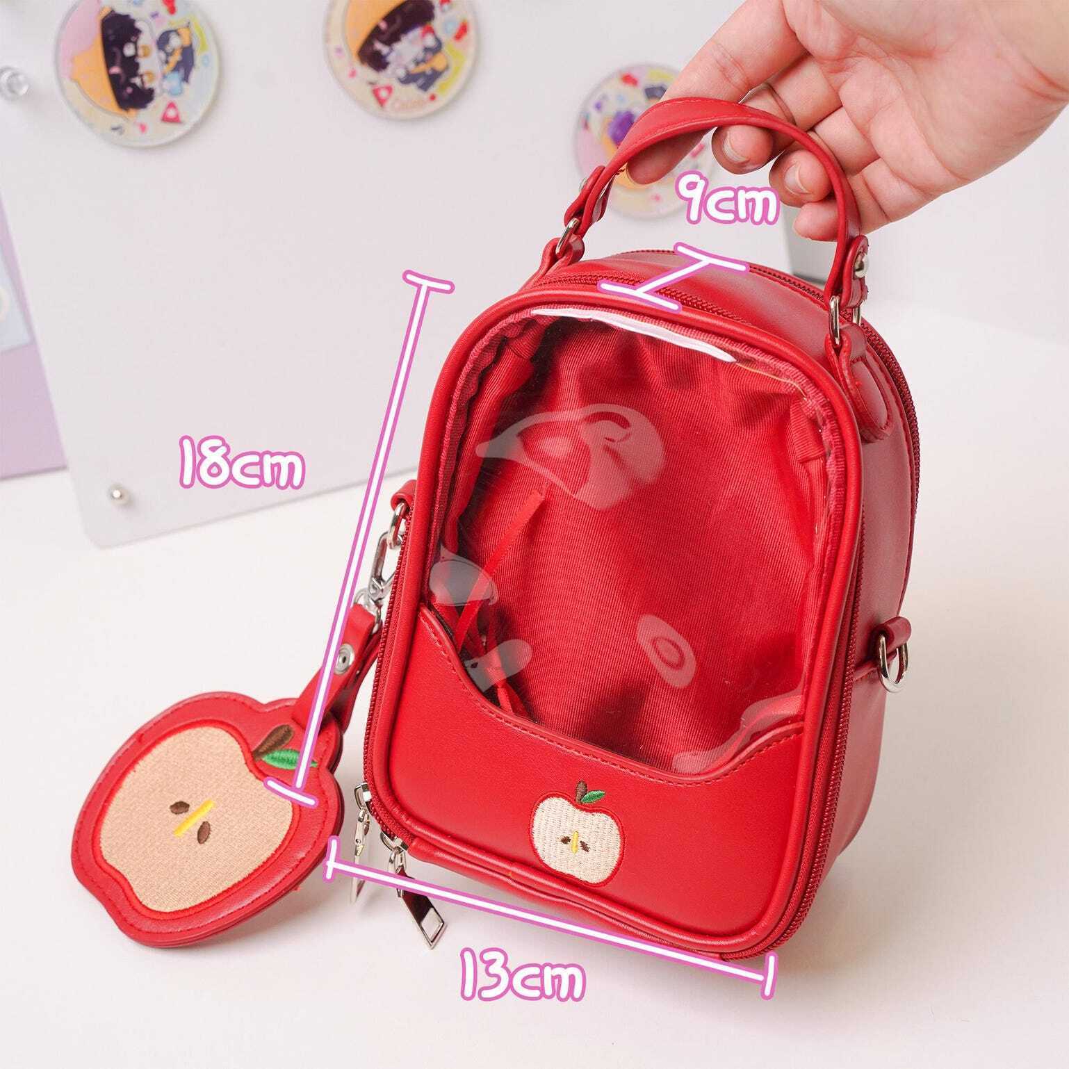 Mini Apple Ita Crossbody Bag with Clear Window for Pin Display Mini Apple Ita Crossbody Bag with Clear Window for Pin Display
