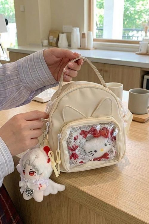 Mini Kawaii Ita Shoulder Bag with Clear Window for Plushies and Pins