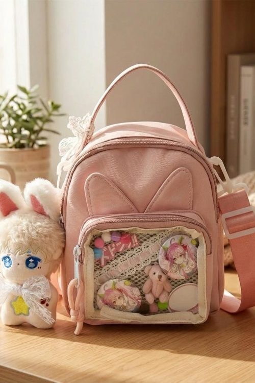 Mini Kawaii Ita Shoulder Bag with Clear Window for Plushies and Pins