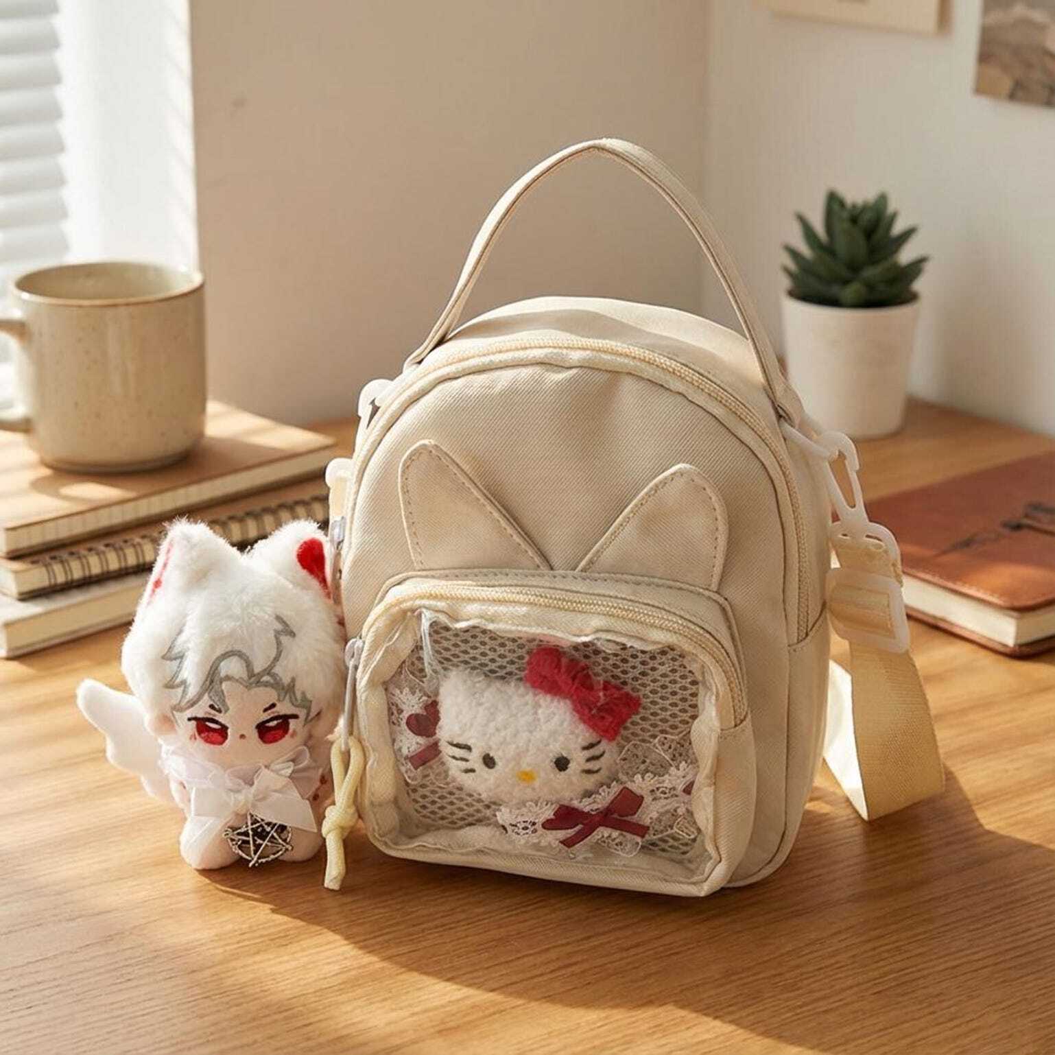 Mini Kawaii Ita Shoulder Bag with Clear Window for Plushies and Pins Mini Kawaii Ita Shoulder Bag with Clear Window for Plushies and Pins