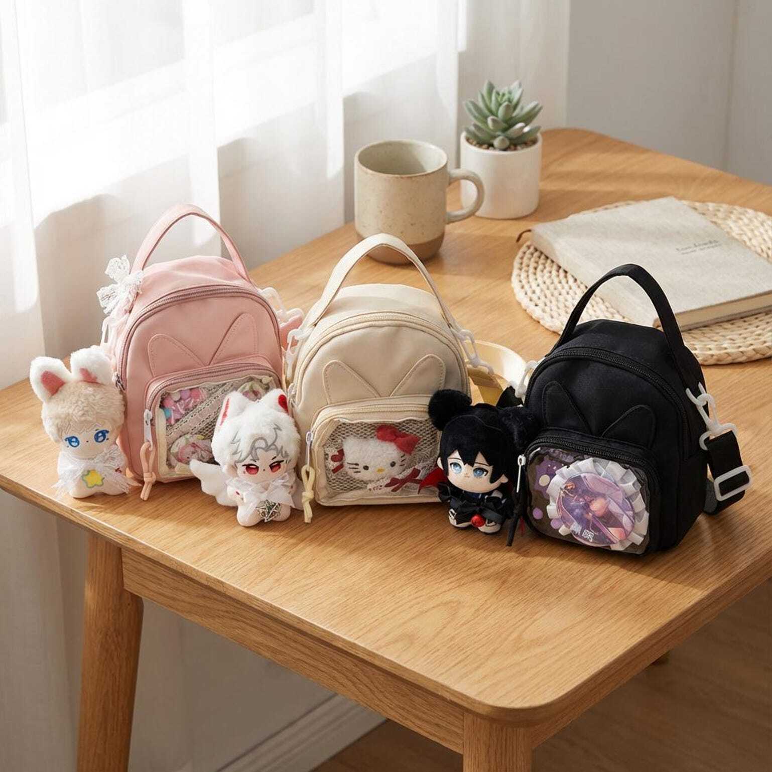 Mini Kawaii Ita Shoulder Bag with Clear Window for Plushies and Pins Mini Kawaii Ita Shoulder Bag with Clear Window for Plushies and Pins