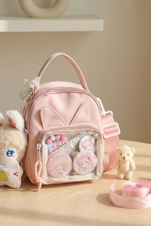 Mini Kawaii Ita Shoulder Bag with Clear Window for Plushies and Pins