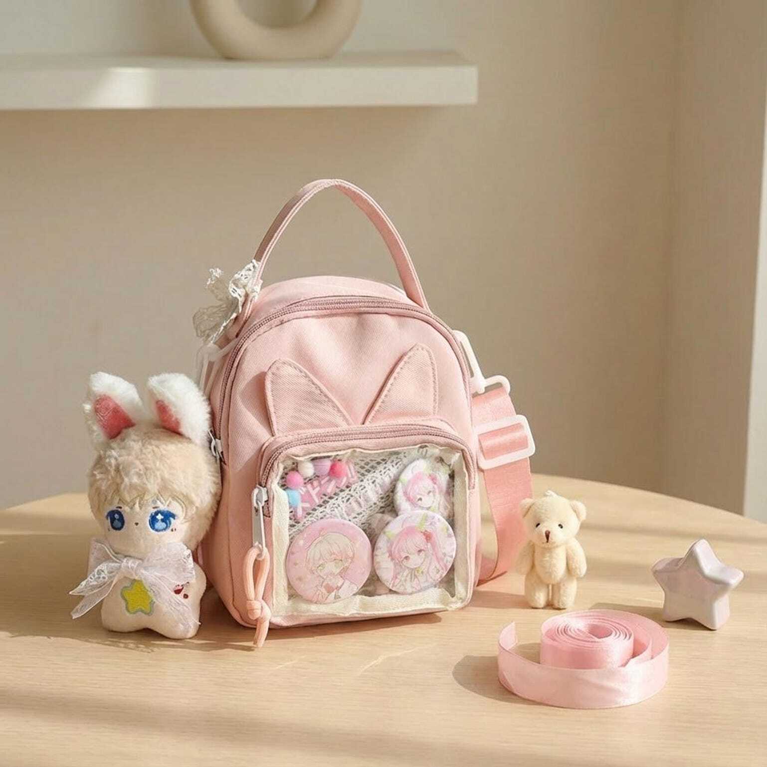 Mini Kawaii Ita Shoulder Bag with Clear Window for Plushies and Pins Mini Kawaii Ita Shoulder Bag with Clear Window for Plushies and Pins