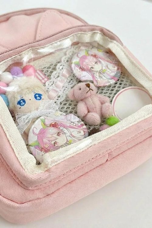 Mini Kawaii Ita Shoulder Bag with Clear Window for Plushies and Pins