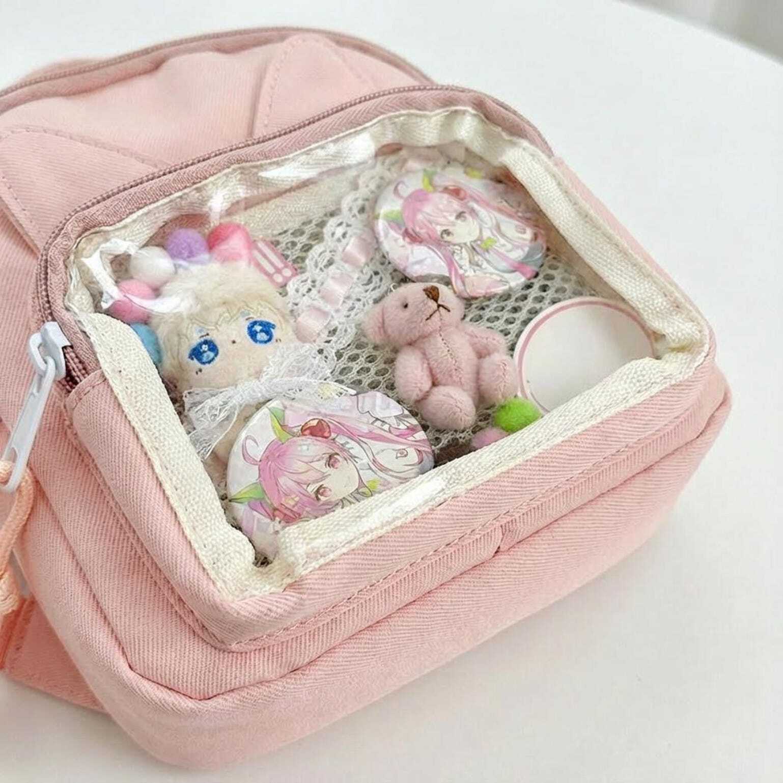 Mini Kawaii Ita Shoulder Bag with Clear Window for Plushies and Pins Mini Kawaii Ita Shoulder Bag with Clear Window for Plushies and Pins