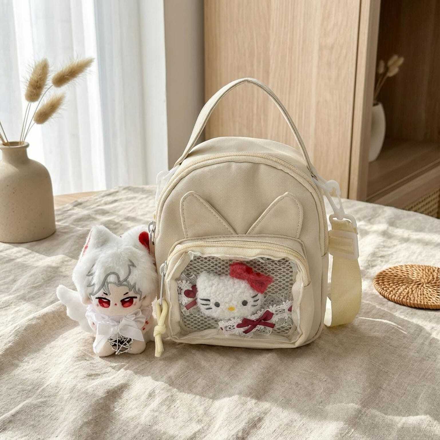 Mini Kawaii Ita Shoulder Bag with Clear Window for Plushies and Pins Mini Kawaii Ita Shoulder Bag with Clear Window for Plushies and Pins