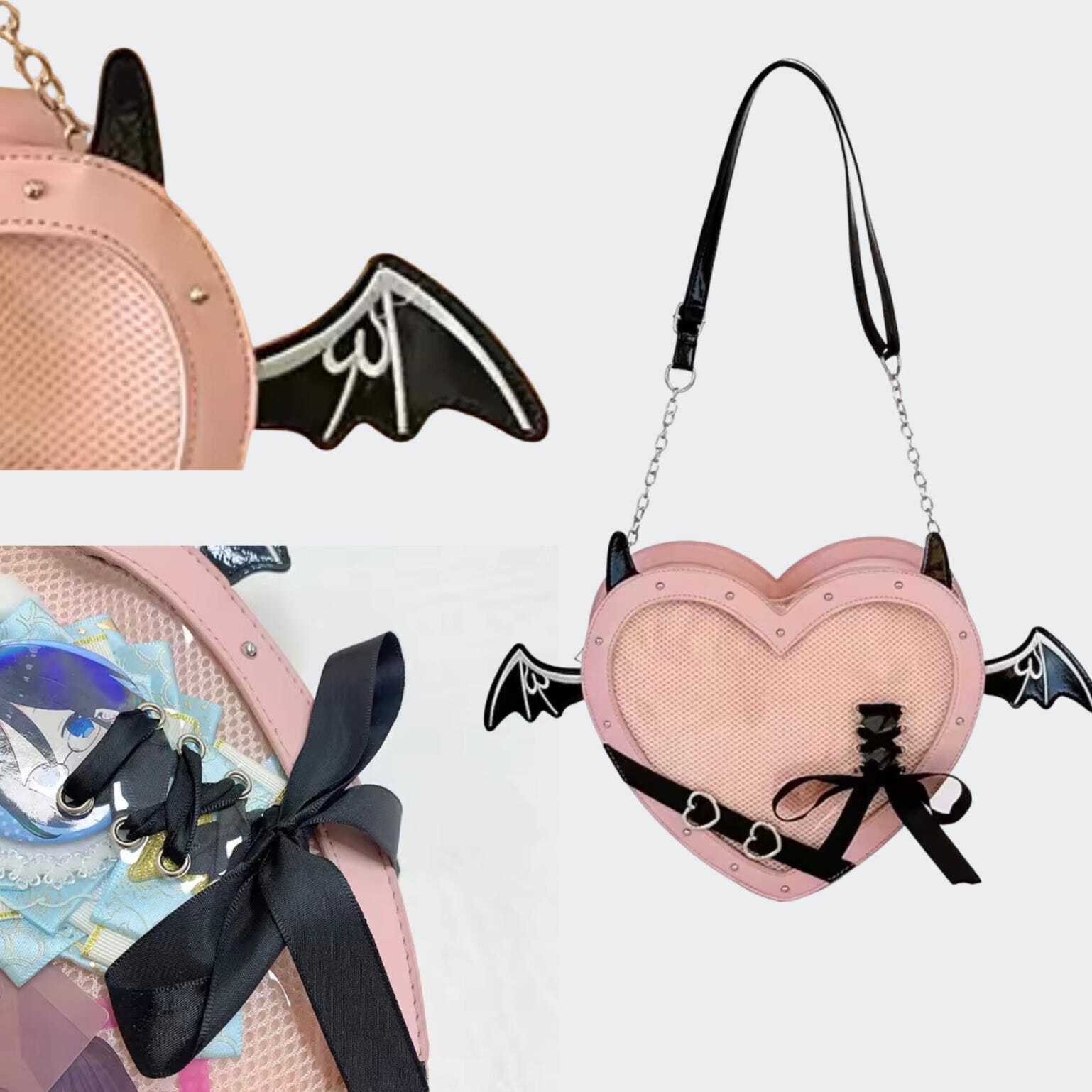 Mini Pink Heart Convertible Ita Bag for Pin Display Mini Pink Heart Convertible Ita Bag for Pin Display