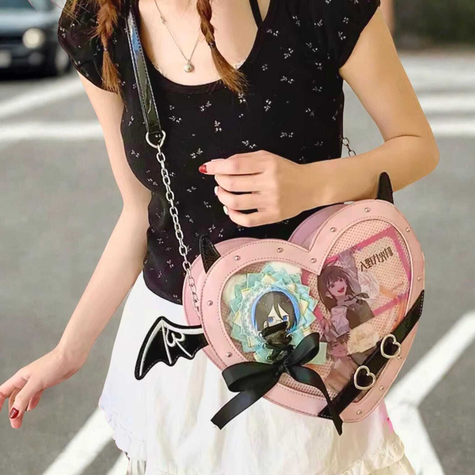 Mini Pink Heart Convertible Ita Bag for Pin Display Mini Pink Heart Convertible Ita Bag for Pin Display