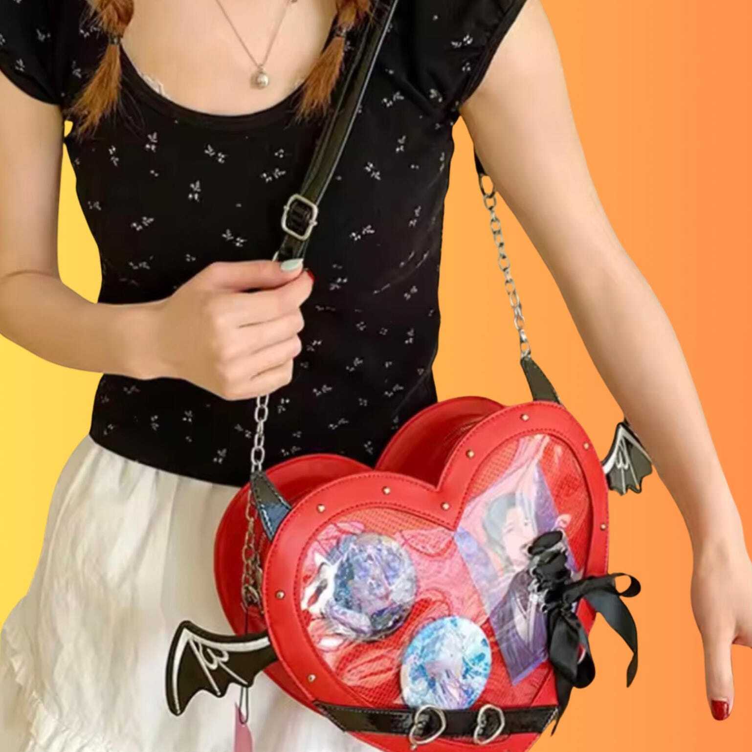 Mini Pink Heart Convertible Ita Bag for Pin Display Mini Pink Heart Convertible Ita Bag for Pin Display