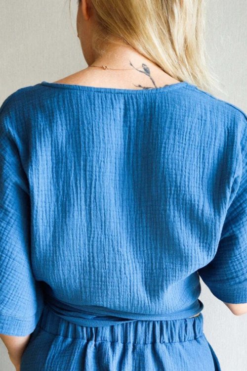 Minimalist Solid Cotton Tie Side Blouse