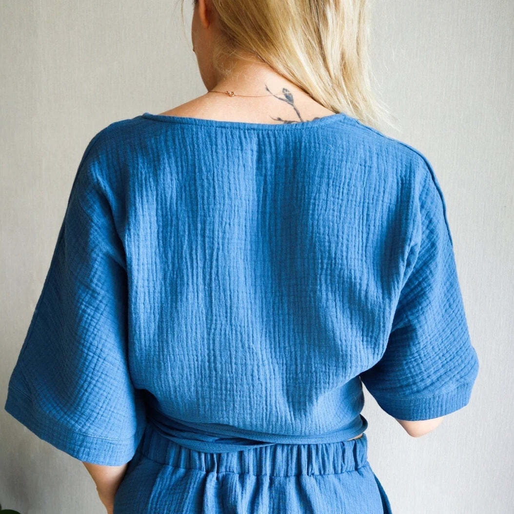 Minimalist Solid Cotton Tie Side Blouse Minimalist Solid Cotton Tie Side Blouse