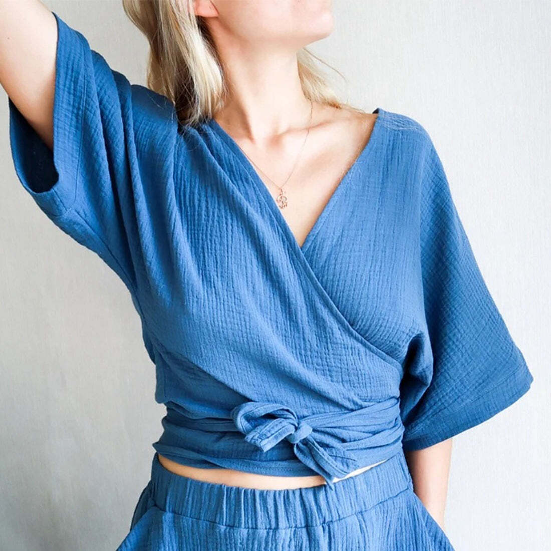 Minimalist Solid Cotton Tie Side Blouse Minimalist Solid Cotton Tie Side Blouse