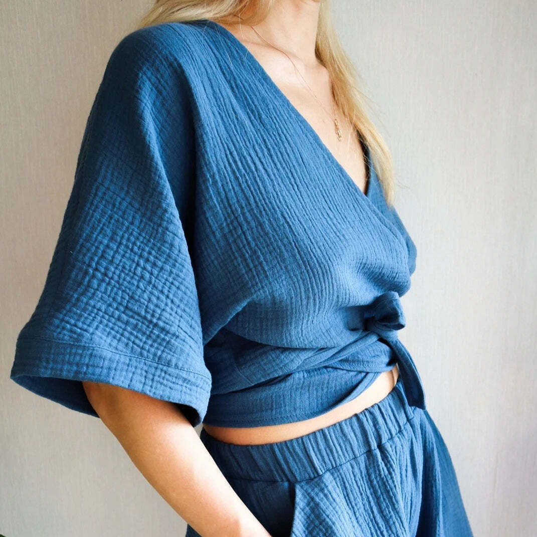 Minimalist Solid Cotton Tie Side Blouse Minimalist Solid Cotton Tie Side Blouse