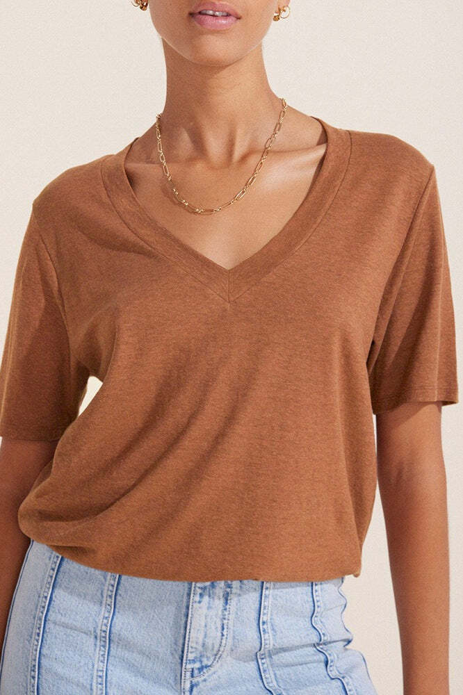 Minimalist Solid Deep V Neck Slub Cotton Loose T-shirt Minimalist Solid Deep V Neck Slub Cotton Loose T-shirt