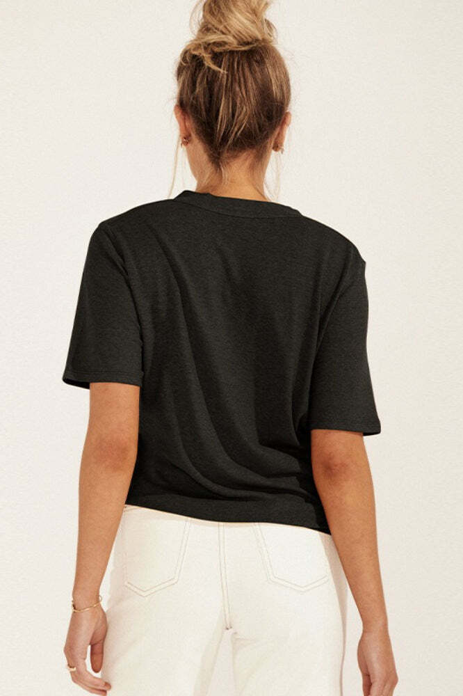 Minimalist Solid Deep V Neck Slub Cotton Loose T-shirt Minimalist Solid Deep V Neck Slub Cotton Loose T-shirt