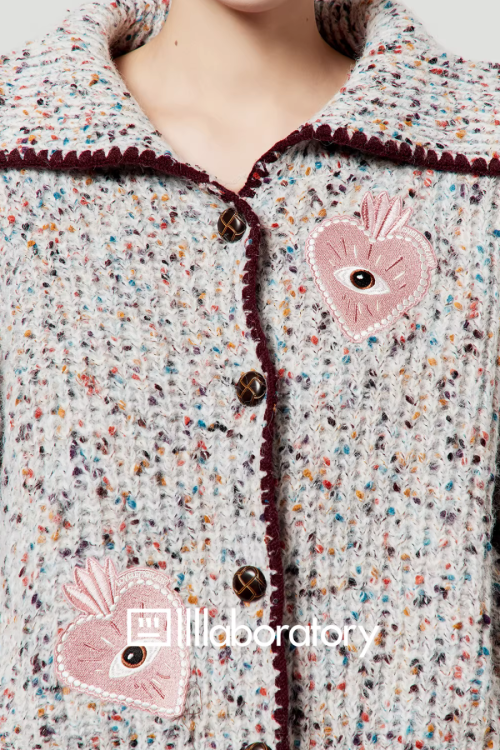 Mixed Color Knit Cardigan / Dark Purple Skirt