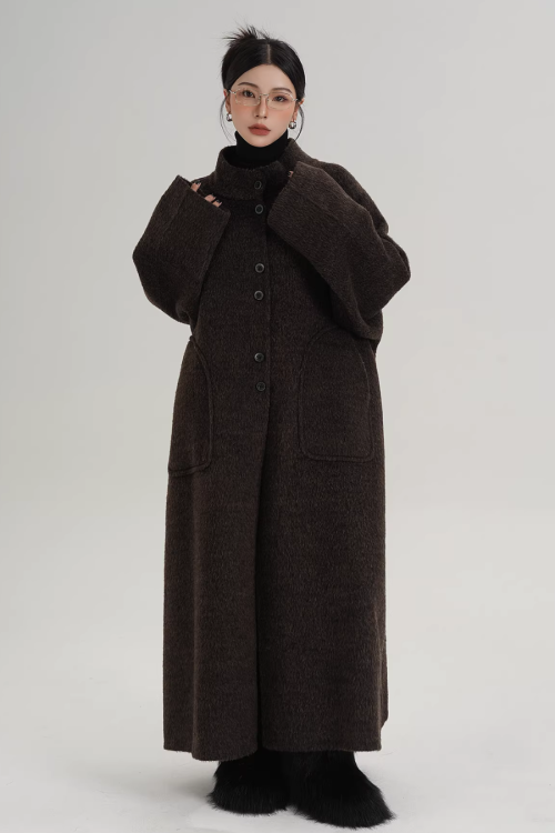 Mock Neck Long Coat